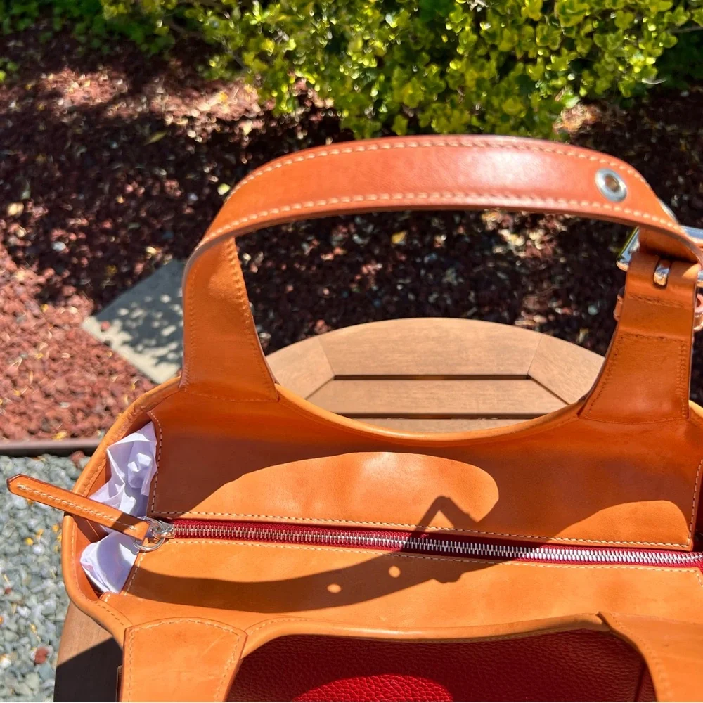 Dooney & Bourke Red Tote with Tan Handles - Picture 4 of 5